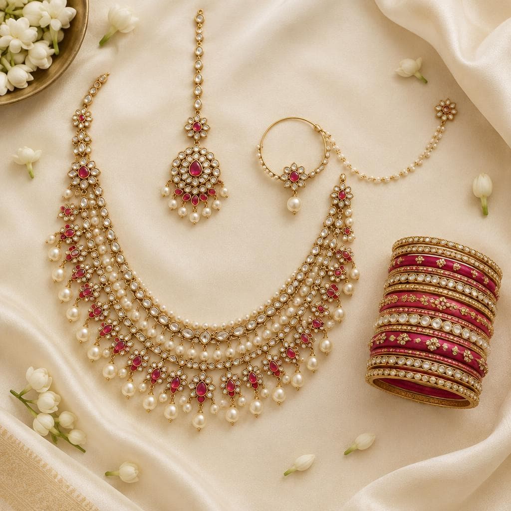 Traditional jewellery styled for a Nauvari look